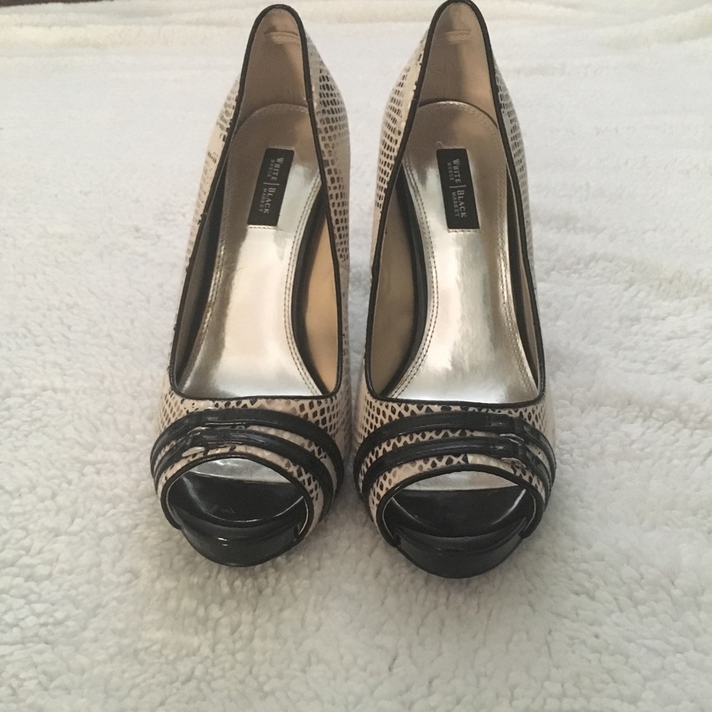 WHBM Snake Print Open Toe Heels
